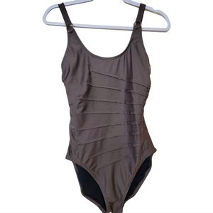 Calvin Klein Pleats Swim Suit S/M Shimmer Gold Hardware One Piece